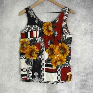 Vtg 90s The Limited Sunflower Silk Tank Top sz S‎ artsy boho festival kitsch y2k